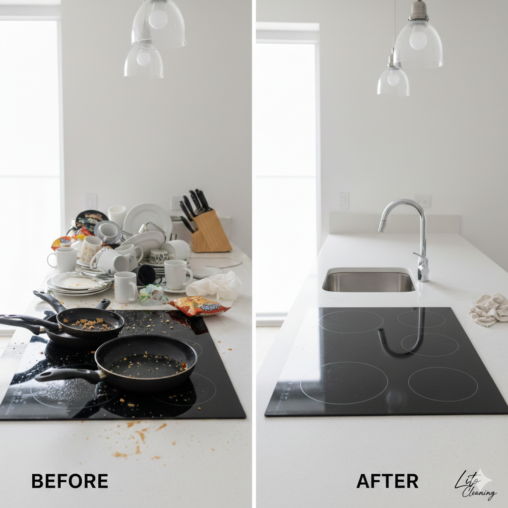 Deep cleaning before and after kitchen in Hollywood.